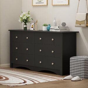 flamaker 6 drawer dresser chests for bedroom, storage dressers organizer with anti-tilt devices, modern wide wood chest of drawers for living room hallway entryway (black)