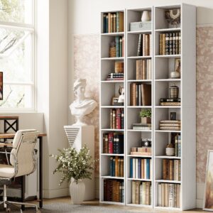 IRONCK Tall Narrow Bookshelf 8 Tiers, Compact Corner Bookcase, Easy to Match for Living Room, Office, Study, Bedroom, White