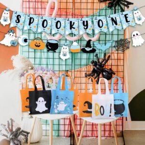 20Pcs Blue Halloween Party Treats Bags, Cute Ghost Cauldron NonWoven Halloween Candy Bag Gift Goodies Tote for Halloween Baby Shower Halloween Happy Boo Day A Little Boo is Almost Due Party Supplies