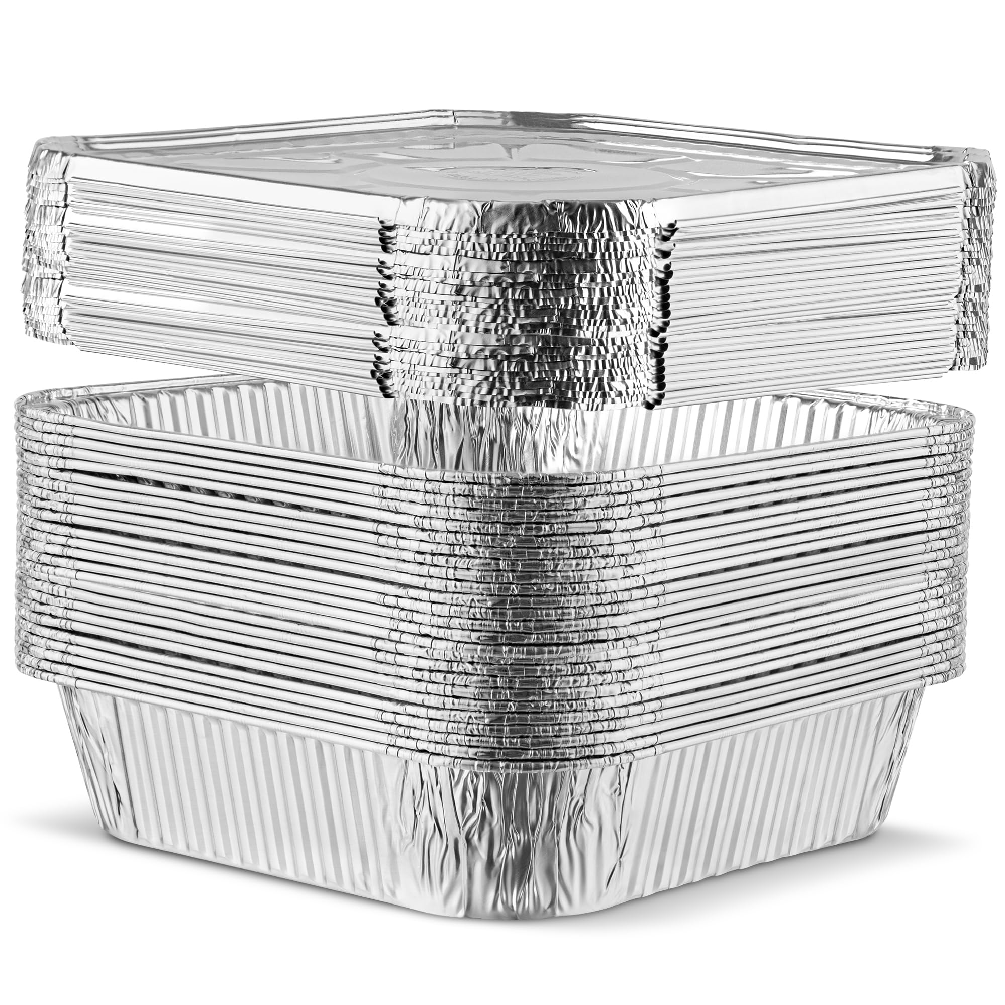 PLASTICPRO 5 Pack 8 Inch Square Aluminum Pans with Lids Disposable Tin Foil Pans Baking Pans Food Storage