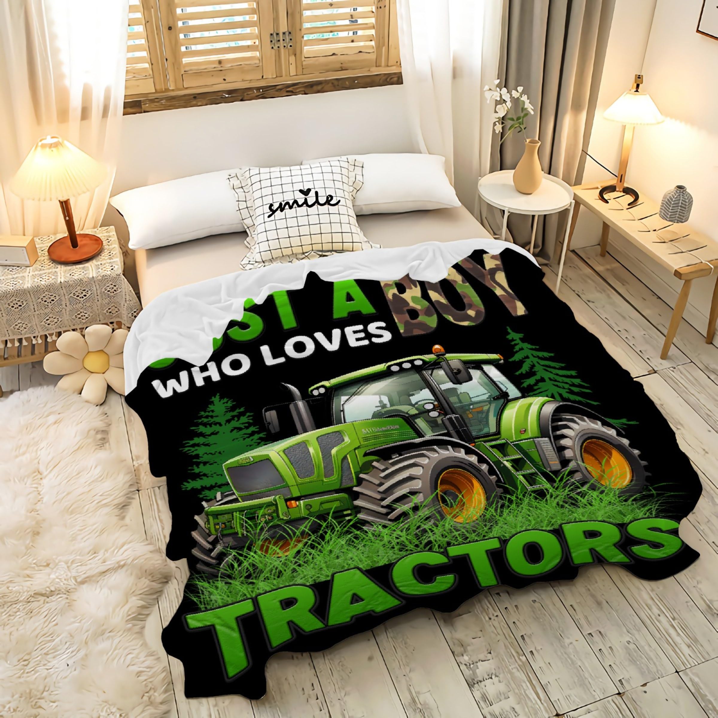 Just A Boy Who Loves Tractors Blanket Just A Boy Who Loves Gift for Tractors Lovers Boy Soft Fuzzy Cozy Throw Blanket Warm Plush Lightweight Flannel for Bedroom Sofa Living Room 40"x50" for Kids