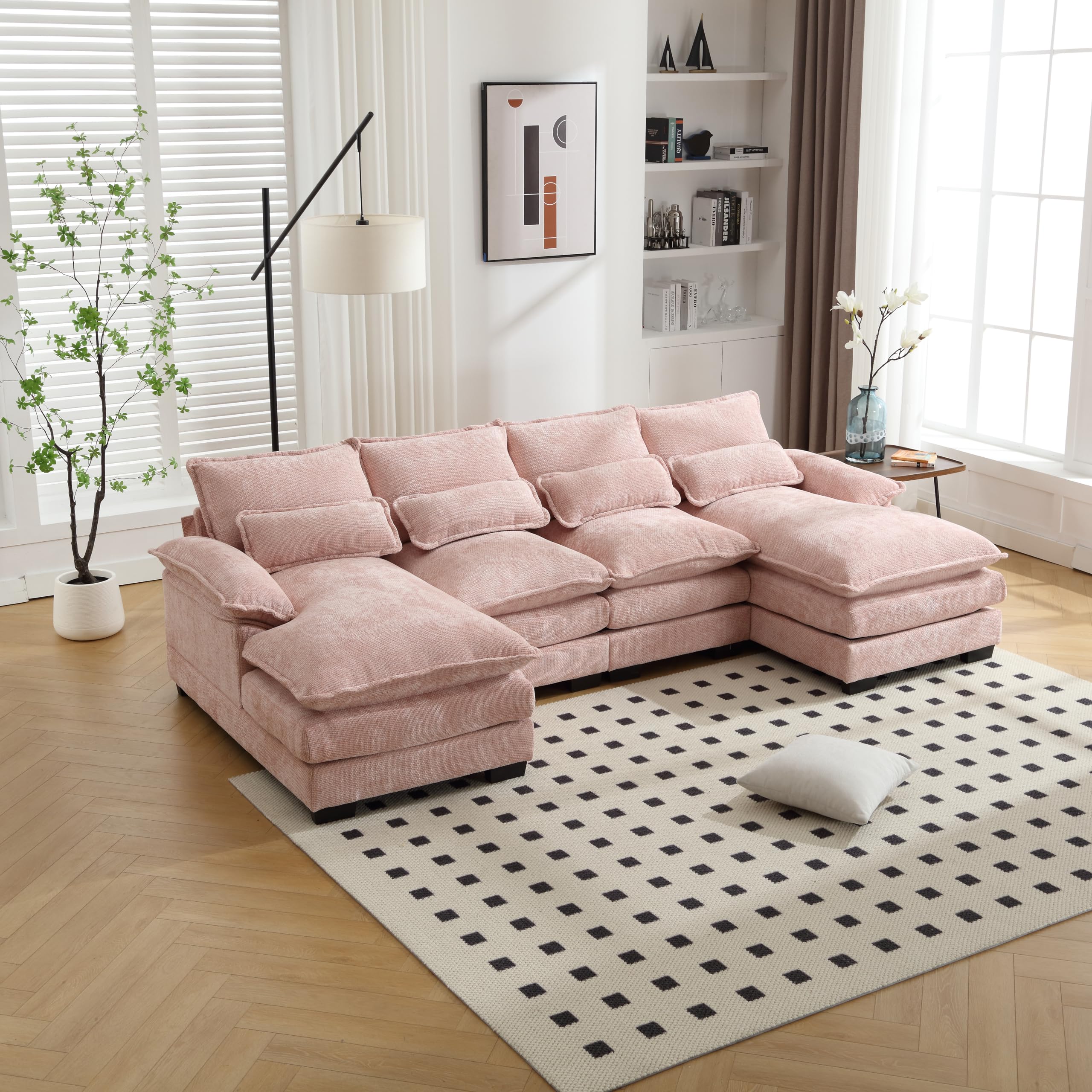 Oversized Modular Sectional Sofa Cloud Couch, Modern Chenille Upholstered Corner Couch, Comfy Boucle Sleeper Sofa&Couches with Double Chaise & Waist Pillows and Memory Foam for Living Room