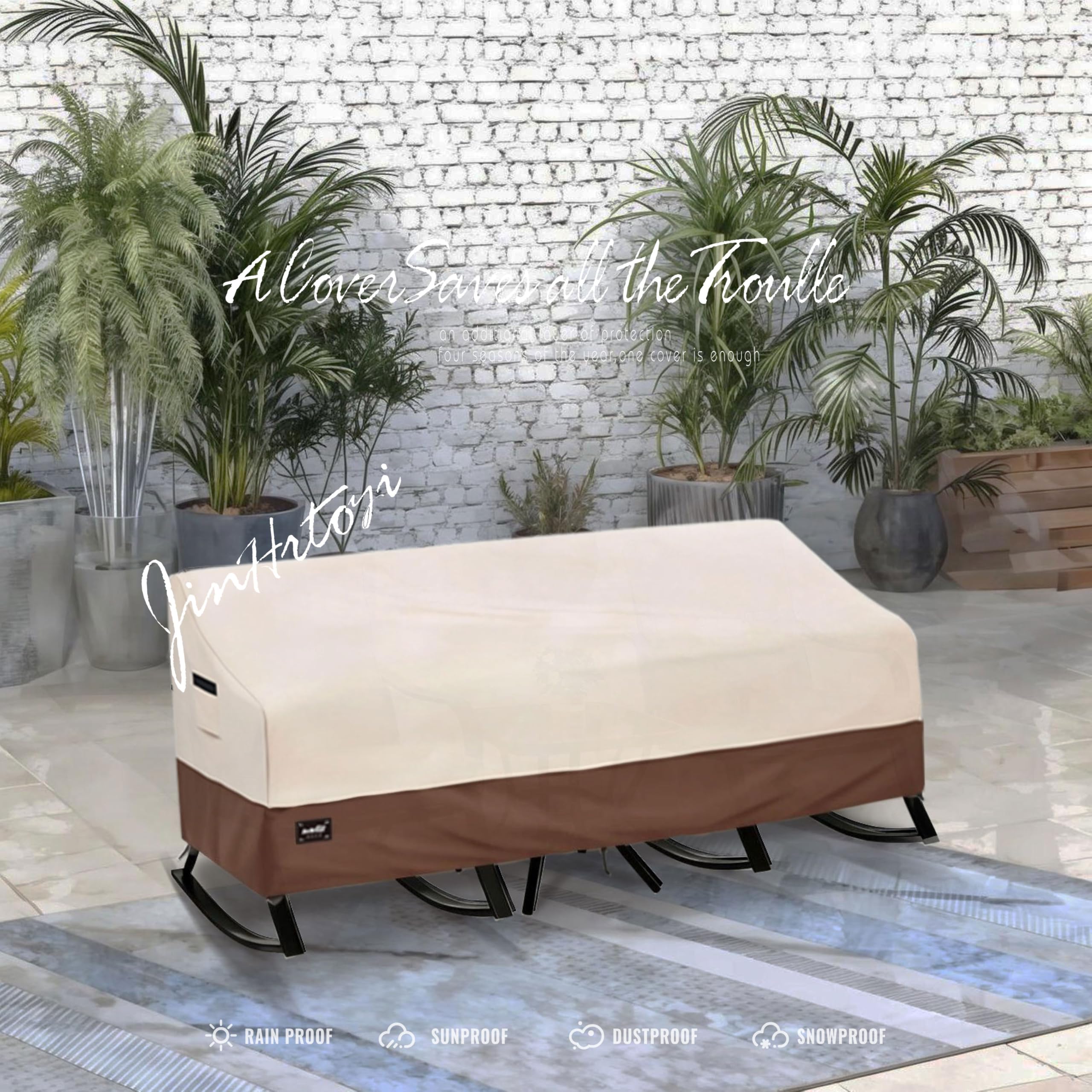 Jin Hrtoyi 3 Piece Outdoor Patio Set Furniture Cover,Garden Furniture Cover,64"Wx25"Dx28"H,100% Waterproof(600D), Fit for Rattan Chair Conversation Sets for Patio Bistro, Beige & Brown