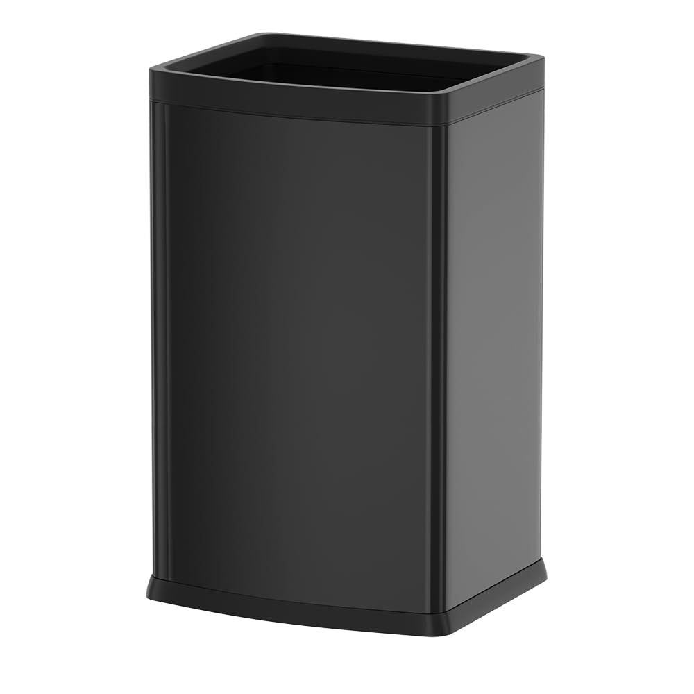 LEASYLIFE 25L/6GALSquare Kitchen Trash can,Large Metal Garbage can,Black Trash can for Bathroom,Tall Stainless Steel dusbin for Kitchen,Commercial,Detached House (6.6gallon Black)