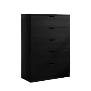 Xiconbao Modern 5 Drawer Dresser for Bedroom, Tall Chest of Drawers with Storage, Wood Storage Chest Organizers with Cut-Out Handles, Accent Storage Cabinet for Living Room, Entryway, Hallway (Black)