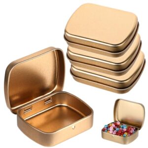 hinged tin boxes with lid, 4 pieces rectangular tin box containers small metal storage box portable stash box empty metal tins with lids for candy cookiesjewelry beads key earrings organizer, gold