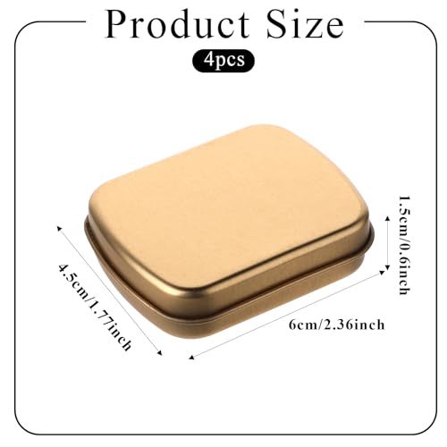 Hinged Tin Boxes with Lid, 4 Pieces Rectangular Tin Box Containers Small Metal Storage Box Portable Stash Box Empty Metal Tins with Lids for Candy Cookiesjewelry Beads Key Earrings Organizer, Gold