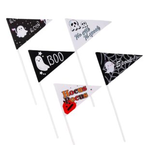 STKMELON 18Pcs Ghost Boo Halloween Pennant Flags Boo Basket Pennant Flags- Perfect for Halloween Decorations & Parties, Black&Pink