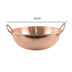 Fenteer Copper Cooking Pots with Double Handles, Handmade Copper Nonstick Everyday Fry Pan, Premium Copper Cookware for Induction Compatible, Multipurpose Wok for Home/Camping/Picnics/Parties, 32cm