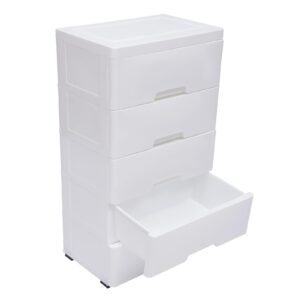 HOLMZCED 5 Tiers Storage Cabinet with Drawers, Stackable Vertical Storage Tower with Removable Wheels Mobile Plastic Storage Organizer Unit with Large Capacity White for Bedroom Living Room Entrance