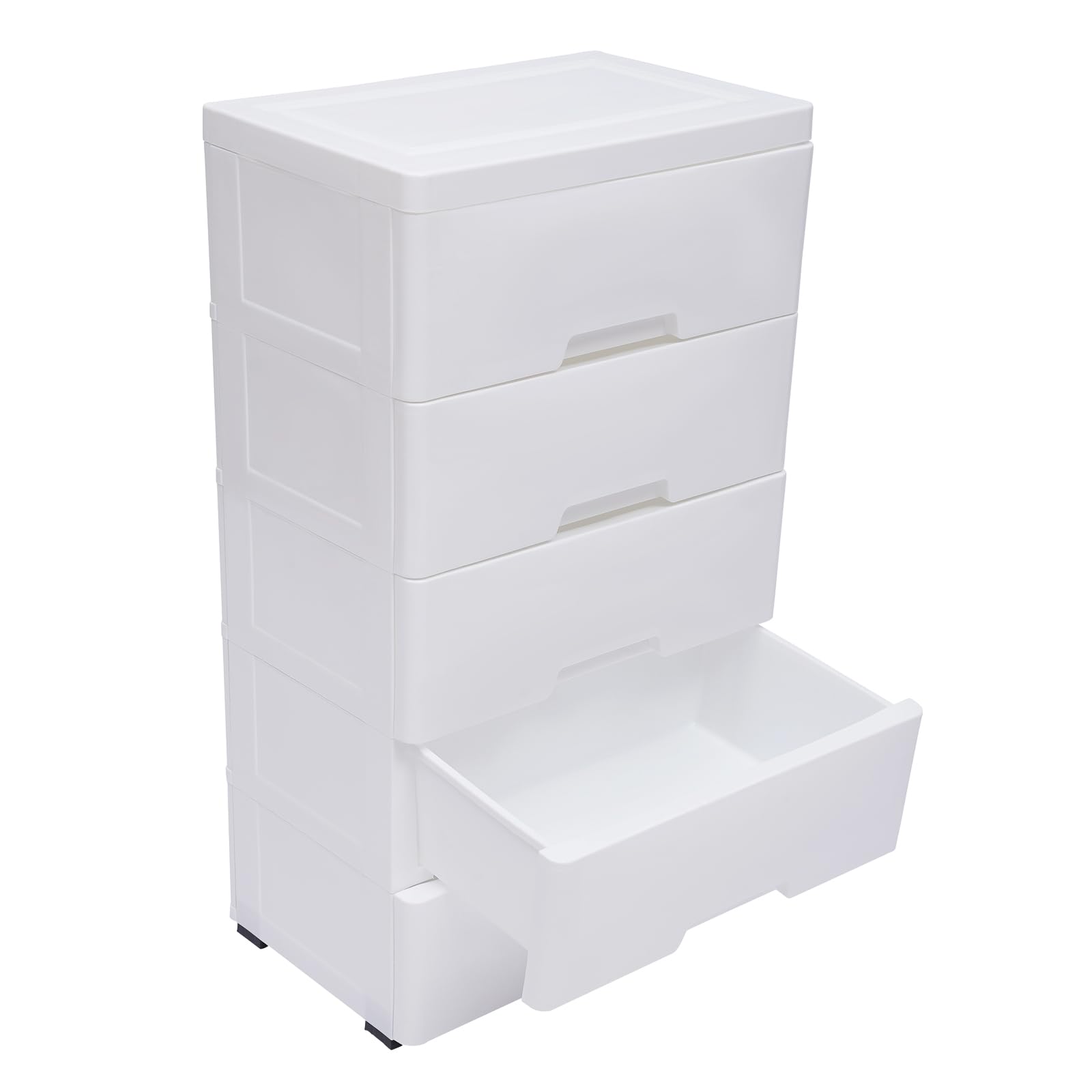 HOLMZCED 5 Tiers Storage Cabinet with Drawers, Stackable Vertical Storage Tower with Removable Wheels Mobile Plastic Storage Organizer Unit with Large Capacity White for Bedroom Living Room Entrance