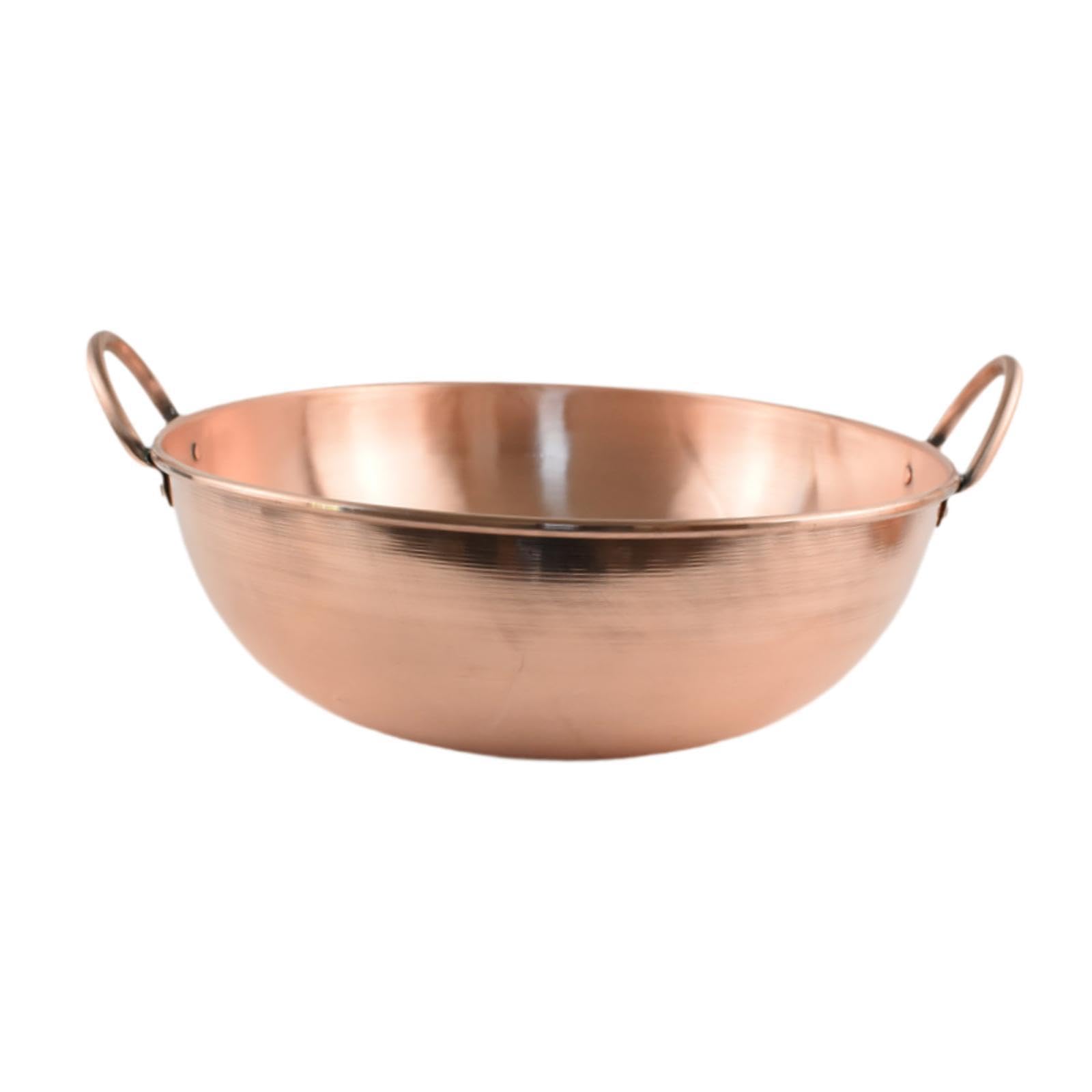 Fenteer Copper Cooking Pots with Double Handles, Handmade Copper Nonstick Everyday Fry Pan, Premium Copper Cookware for Induction Compatible, Multipurpose Wok for Home/Camping/Picnics/Parties, 32cm