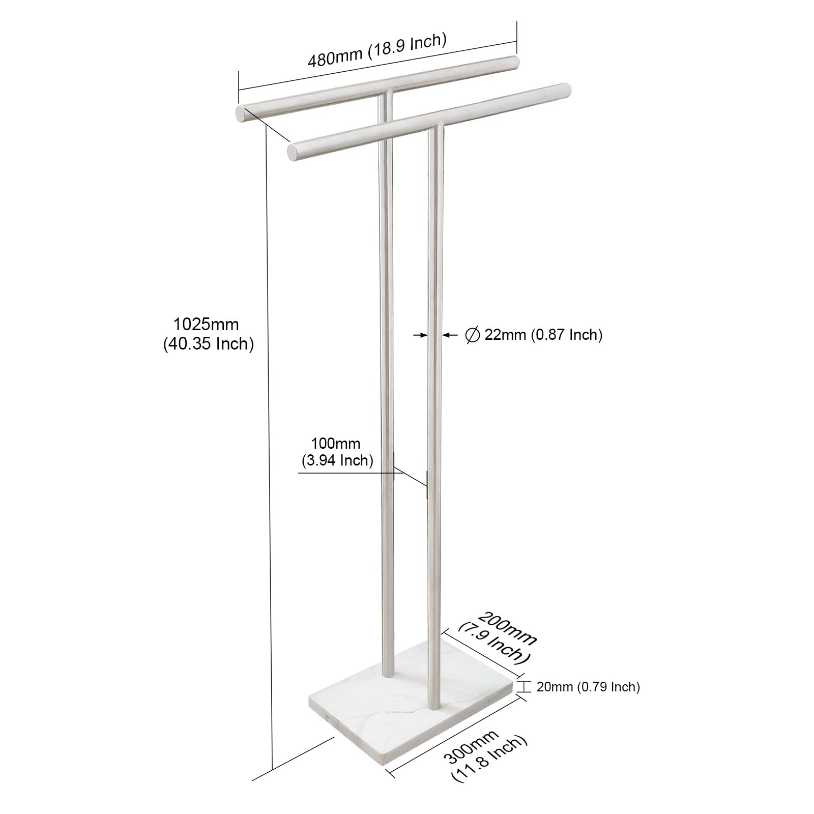 40 Inch Standing Towel Rack for Bathroom Floor Double-T Shape Bath Towel Sheet Holder with Marble Design Base Towel Rack Standing Next to Tub or Shower Towel Holder Stand SUS304 Brushed Gold