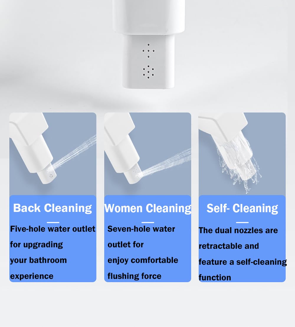 Bidet Attachment for Toilet with Pressure Controls Retractable Self Cleaning Cold Water Bidets Sprayer for Existing Toilets Non-Electric Bidet Seat Kit with Dual Spray Nozzles for Most Toilets Women