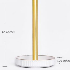 VROOMIUM Gold Paper Towel Holder Countertop, Ceramic Base Easy-to-Clean, 1.4 lbs, 7" B x 12.5" H, Stable Elegant and Durable Kitchen Roll Stand