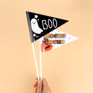 STKMELON 18Pcs Ghost Boo Halloween Pennant Flags Boo Basket Pennant Flags- Perfect for Halloween Decorations & Parties, Black&Pink