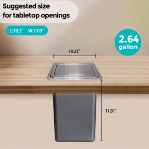 YOJIA 2.6 Gallon/10L Square Kitchen Trash Bin,The Countertop is Embedded in a Trash Can,Drop-in Trash Chute,Built-in Waste Basket,for Restaurant Home Hotel