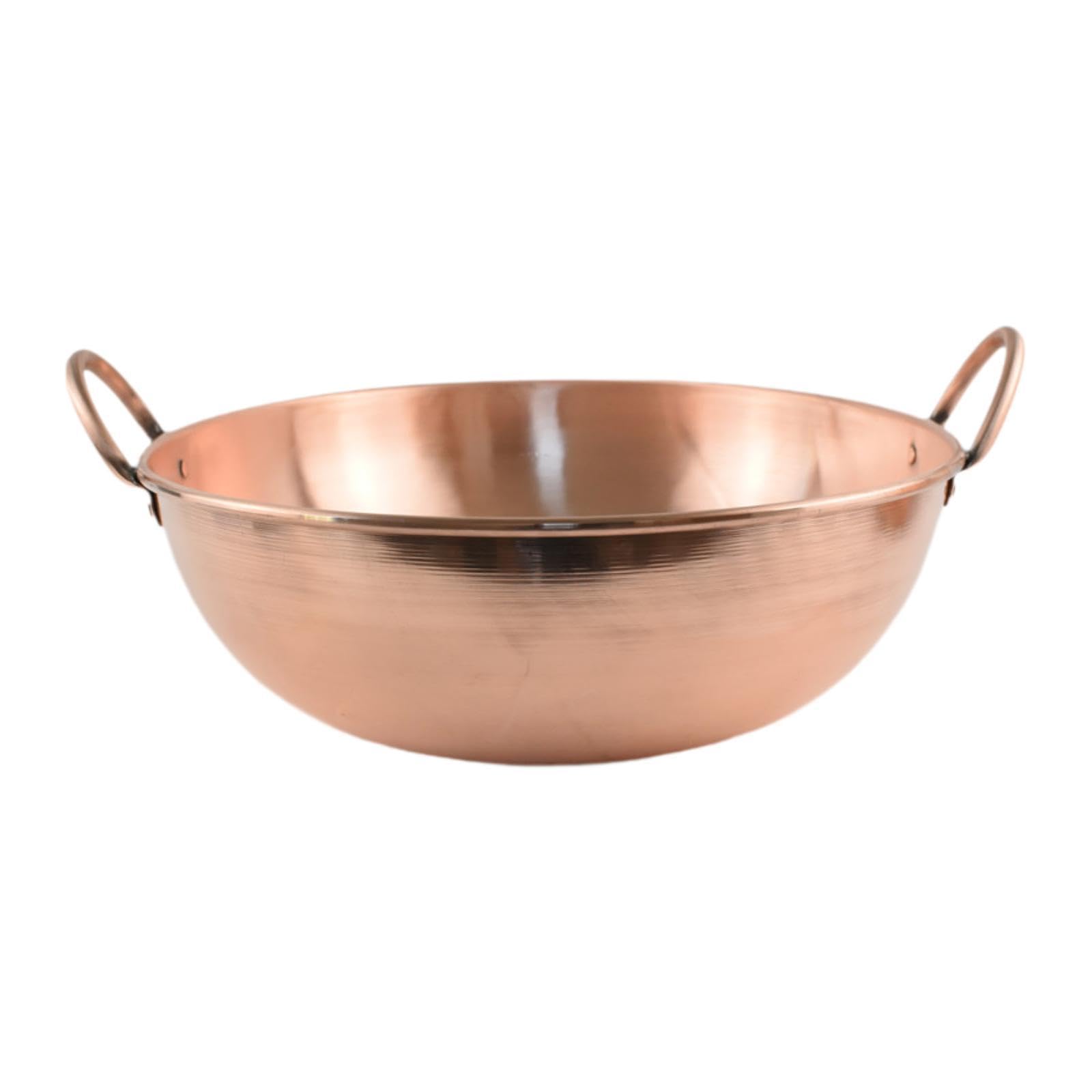 Fenteer Copper Cooking Pots with Double Handles, Handmade Copper Nonstick Everyday Fry Pan, Premium Copper Cookware for Induction Compatible, Multipurpose Wok for Home/Camping/Picnics/Parties, 32cm