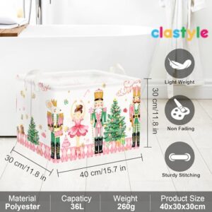 Clastyle Large Pink Nutcracker Decor Basket Diamond Plaid Christmas Tree Gift Basket Soldier Mouse Ballet Girl Clothes Storage Cube Collapsible Rectangle Toy Book Shelf Basket