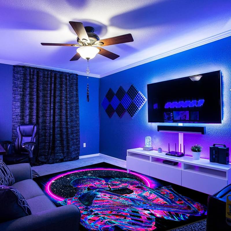 EISKBC Blacklight Kiss Skull Area Rug, Neon UV Reactive Couple Skeleton Throw Rug, Romantic Fluorescent Luminous Floor Mat Carpet, Glow in The Dark Decor for Bedroom Lover GFT 70x47inch