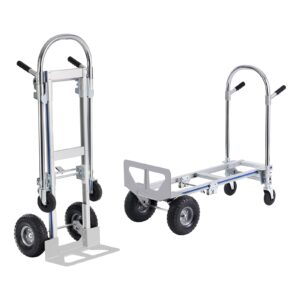 vevor aluminum hand truck, 2 in 1, 800 lbs load capacity, heavy duty industrial convertible folding hand truck and dolly, utility cart converts from hand truck to platform cart with rubber wheels