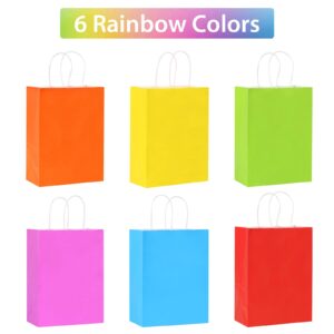 Moretoes 36pcs Paper Gift Bags, 5.9 x 3.15 x 8.25 Inch Party Favor Bags, Small Goodie Bags Gift Bags with Handles for Kids Birthday, Shower, Crafts, Christmas Party Supplies (6 Colors)