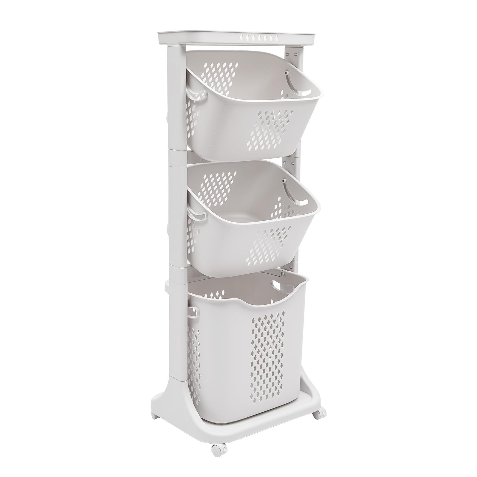 Xlsdlvcnxz Laundry Hamper with 3 Layers Shelf,Rolling Laundry Basket with 4 Wheels,Laundry Basket Organizer,3 Basket Laundry Hamper for Bathrooms Bedrooms(White)