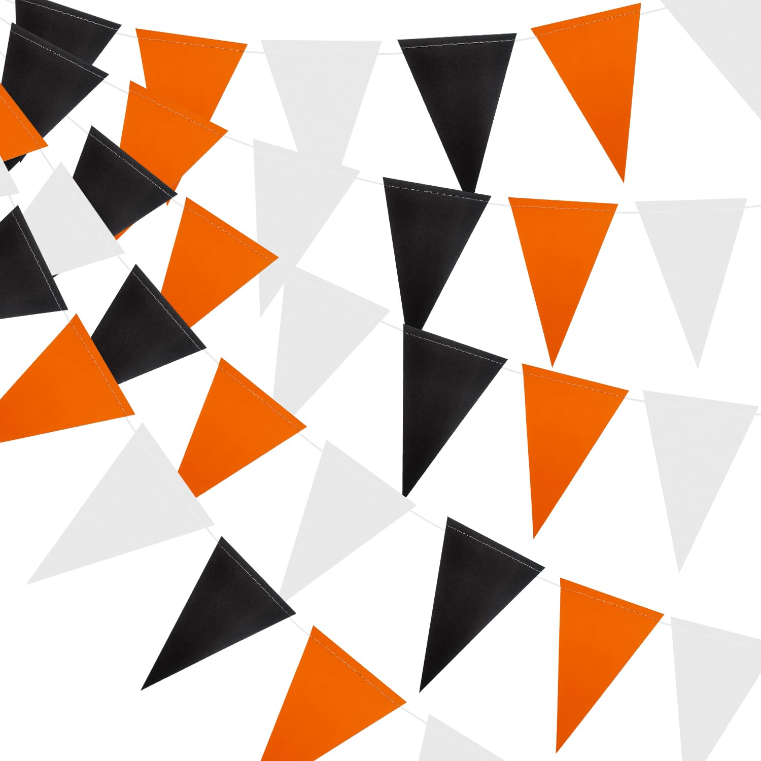 XIANMU 40 Feet 104 Pcs Orange Black White Banner Graduation Party Decorations Halloween Pennant Banner Paper Triangle Flag Bunting Garland for Birthday Wedding Fall Party Decoration