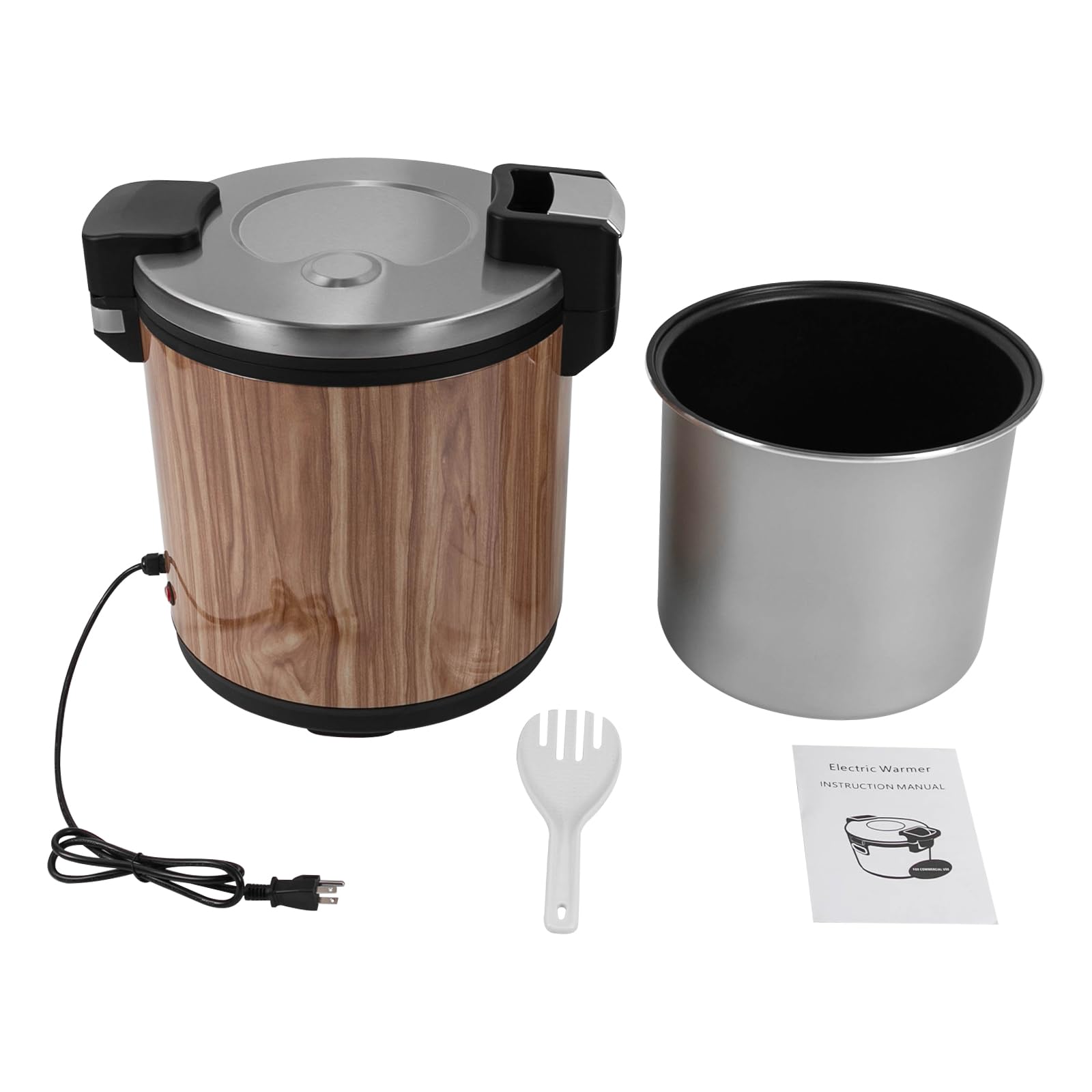 Commercial Rice Warmer 24.3QT/110CUP Portable Food & Rice Warmer Non-stick Inner Pot Electric Rice Warmer for Restaurant Party (Wood)