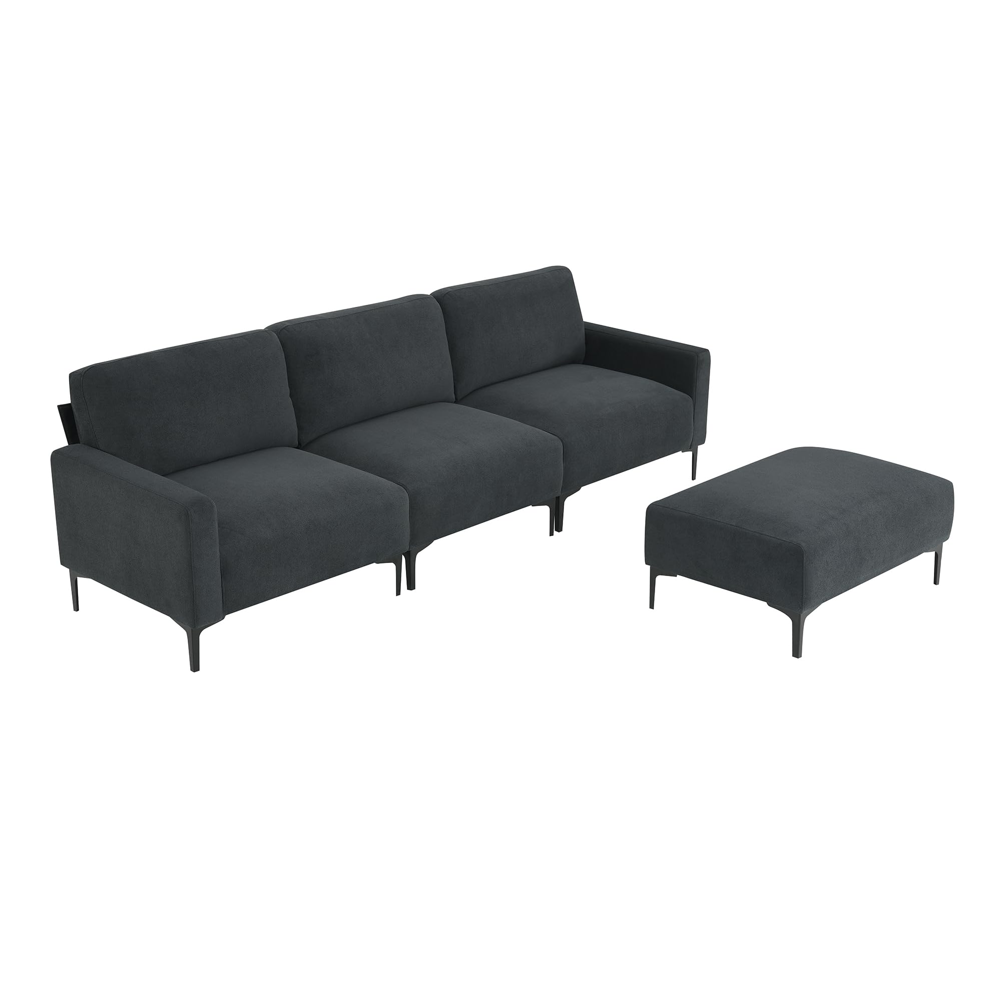 DHPM Sectional Sofa Modern L-Shaped Deep 3-Seat Sofa&Couch with Ottoman, Sofá Sleeper Comfy Upholstered Furniture for Living Room, Apartment, Studio, Office