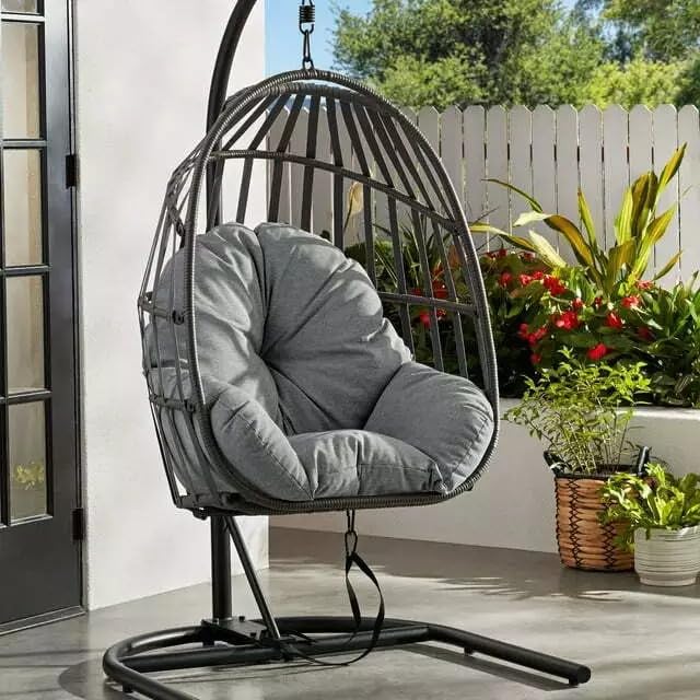 Generic VcJta Gray Hanging Egg Chair with Cushion Outdoor Garden Patio Furniture Relaxation Spot for Home, Grey, E116093319735