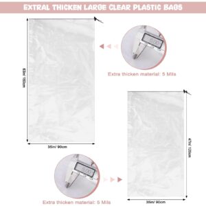 6 Pack Extra Large Clear Drawstring Plastic Storage Bags, 5 Mils Extra Thicken Large Plastic Storage Bags, Dustproof Moistureproof Dustproof Luggage Storage Bags for Suitcase, 35x63"& 35x47"