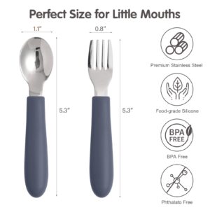 Eascrozn 6 Pack Toddler Utensils, Kids Silverware Set with Silicone Handle, Children Safe Forks and Spoons, 18/8 Stainless Steel, Food Grade Silicone Feeding Supplies, Dishwasher Safe