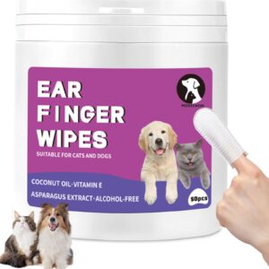 MOOECKOM Dog Ear Cleaner Dog Ear Wipes，Natural Ear Wipes Finger for Dogs & Cats Finger Ear Cleaner Wipes，50 Count