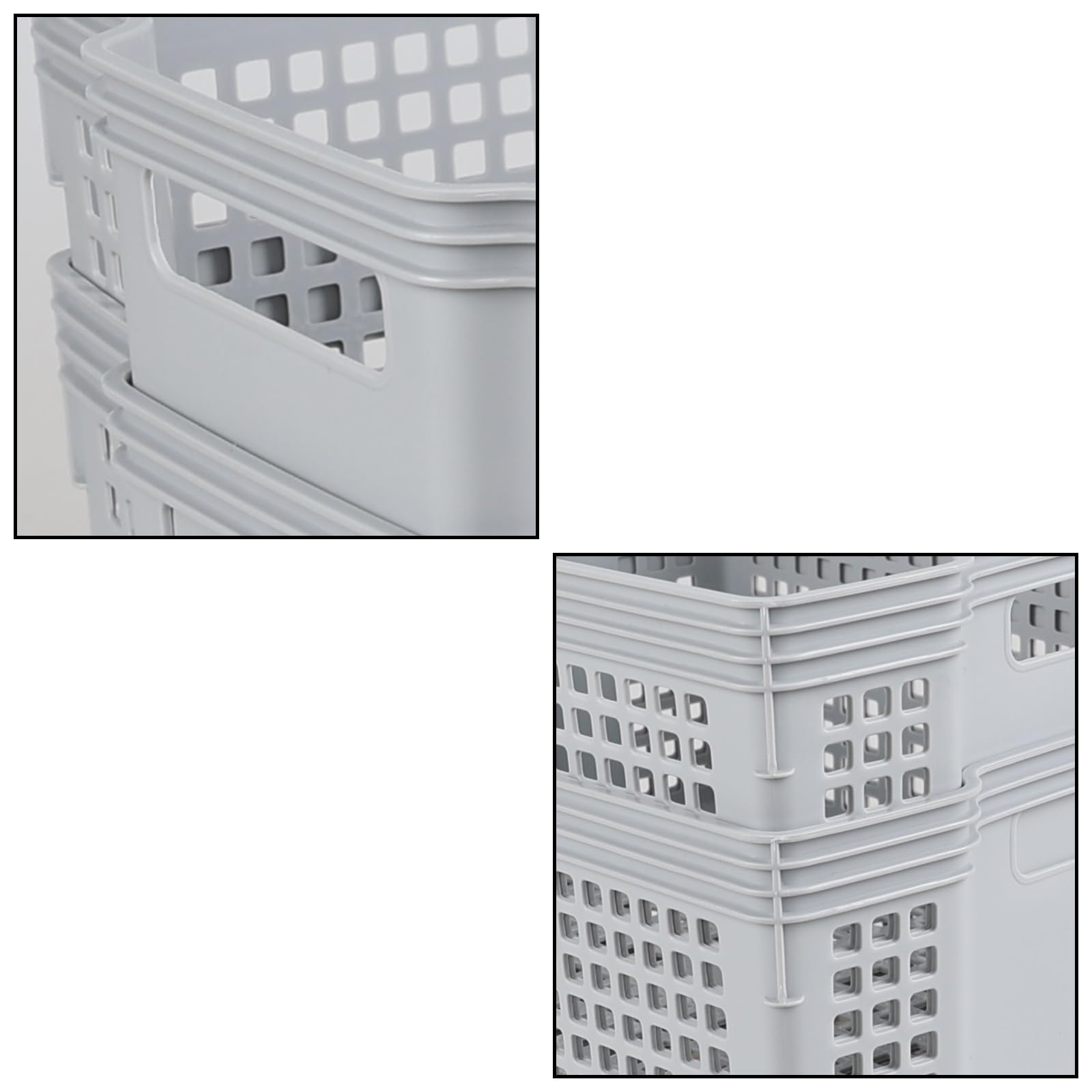 Neadas 6 Packs Large Plastic Storage Stacking Baskets, Large Stackable Cupboard Baskets, Grey