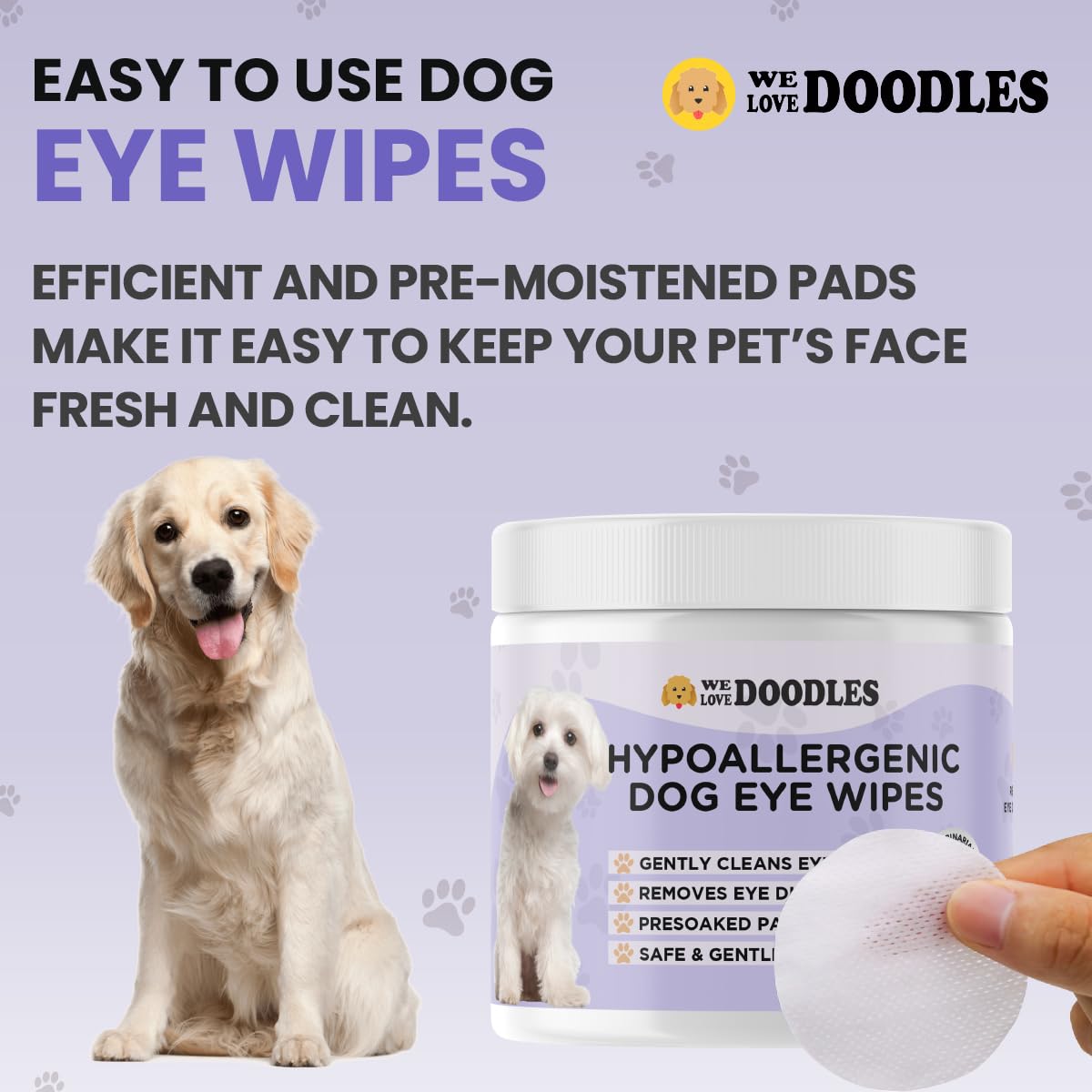 We Love Doodles Dog Eye Wipes - Gently Clean Eyes with Pre-Soaked Pet Eye Wipes Pads & Safe Dog Eye Cleaner - Effective Dog Tear Stain Remover (150 PCS)