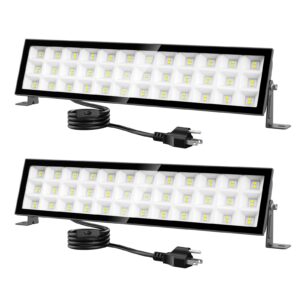 2pack shop lights,100w led shop lights for garage,14000lm plug in super bright led work lights for workshop,ip66 waterproof outdoor light fixture,4ft power cord aluminum flood lights for warehouse