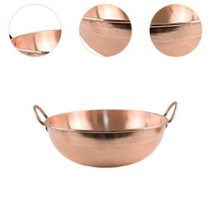 Fenteer Copper Cooking Pots with Double Handles, Handmade Copper Nonstick Everyday Fry Pan, Premium Copper Cookware for Induction Compatible, Multipurpose Wok for Home/Camping/Picnics/Parties, 32cm