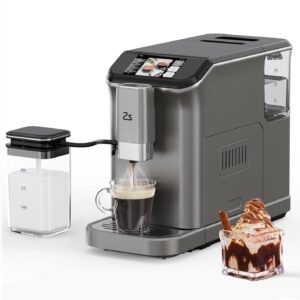 takywep fully automatic espresso machine with grinder & automatic milk frother, 20-bar, touch display, 7 coffee varieties, one-touch single/double shot for espresso, silver