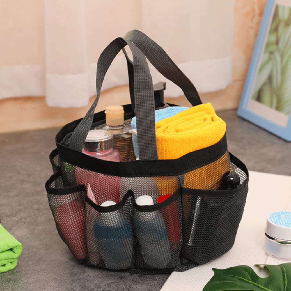 Mesh Shower Caddy Tote Bag, Large Capacity Shower Basket with 9 Storage Pocket, Portable Hanging Toiletry Caddy Bag, Breathable Toiletry Caddy Organizer for Bathroom College Dorm Gym Camping Travel