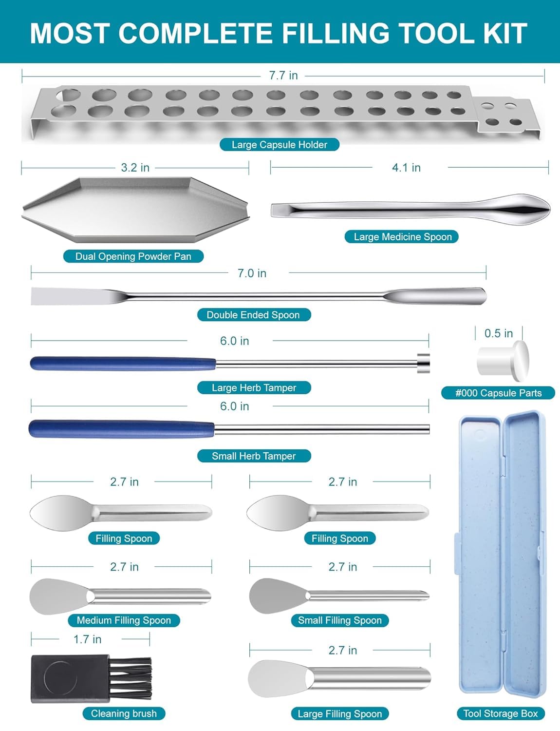 Capsule Filling Machine Kit – Pill Filler Tray Tools for Quickly Maker Empty Gel Capsules All Size 000 00 0 1 2 3 4 5, Lab Spoons Spatula Scoops Tool (13Pcs Plus)