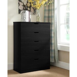 xiconbao modern 5 drawer dresser for bedroom, tall chest of drawers with storage, wood storage chest organizers with cut-out handles, accent storage cabinet for living room, entryway, hallway (black)