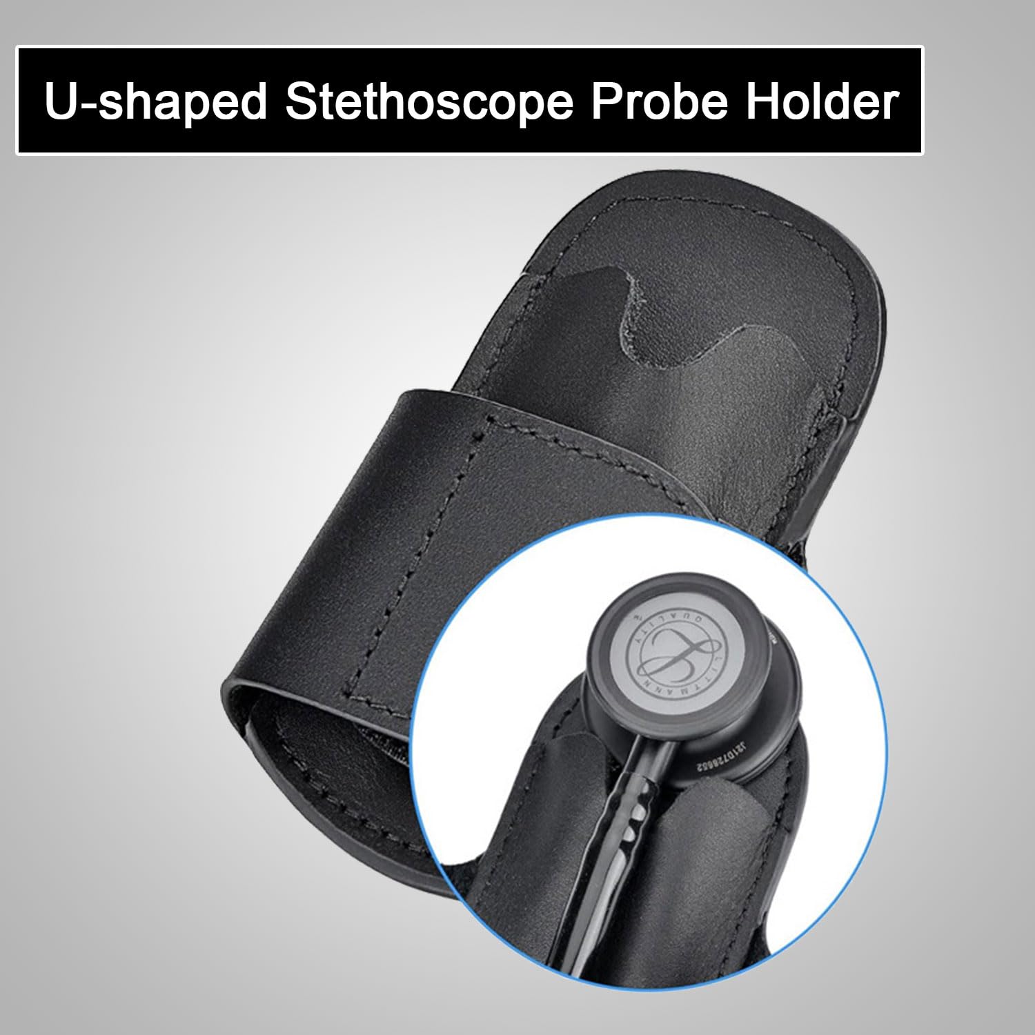 Stethoscope Holder Clip, Stethoscope Case,Stethoscope Accessories,Premium Leather Stethoscope Hip Holder Lightweight Portable Holster for Physicians, Nurses, EMT, Medical Nursing Students. (BLACK)