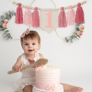 Handmade Boho 1st Birthday High Chair Banner Pink Party Decoration for Girl Baby Shower