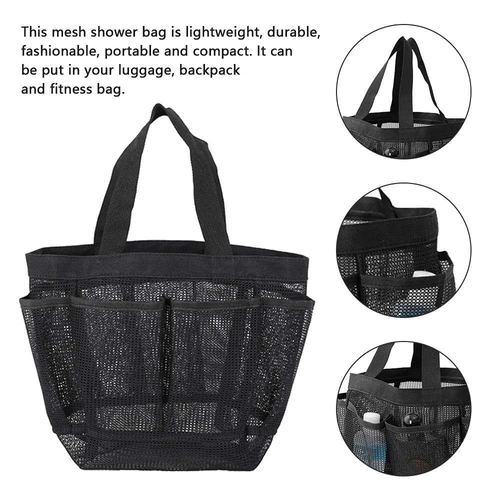 Mesh Shower Caddy Tote Bag, Large Capacity Shower Basket with 9 Storage Pocket, Portable Hanging Toiletry Caddy Bag, Breathable Toiletry Caddy Organizer for Bathroom College Dorm Gym Camping Travel