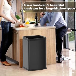 LEASYLIFE 25L/6GALSquare Kitchen Trash can,Large Metal Garbage can,Black Trash can for Bathroom,Tall Stainless Steel dusbin for Kitchen,Commercial,Detached House (6.6gallon Black)