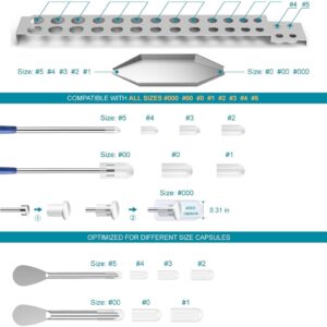 Capsule Filling Machine Kit – Pill Filler Tray Tools for Quickly Maker Empty Gel Capsules All Size 000 00 0 1 2 3 4 5, Lab Spoons Spatula Scoops Tool (13Pcs Plus)