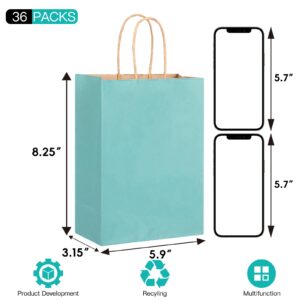 Moretoes 36pcs Paper Gift Bags, 5.9 x 3.15 x 8.25 Inch Small Bulk Party Favor Bags Goodie Bags with Handles for Kids Birthday, Baby Shower, Crafts, Christmas Party Supplies (12 Colors)