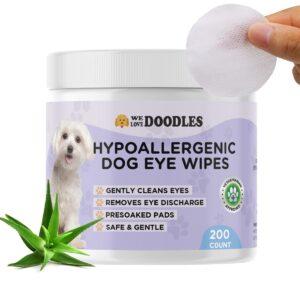 we love doodles dog eye wipes - gently clean eyes with pre-soaked eye wipes for dogs, effective tear stain remover for dogs, safe pet eye wipes for crust & eye debris, dog eye cleaner - 200 pads