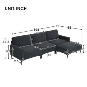 DHPM Sectional Sofa Modern L-Shaped Deep 3-Seat Sofa&Couch with Ottoman, Sofá Sleeper Comfy Upholstered Furniture for Living Room, Apartment, Studio, Office